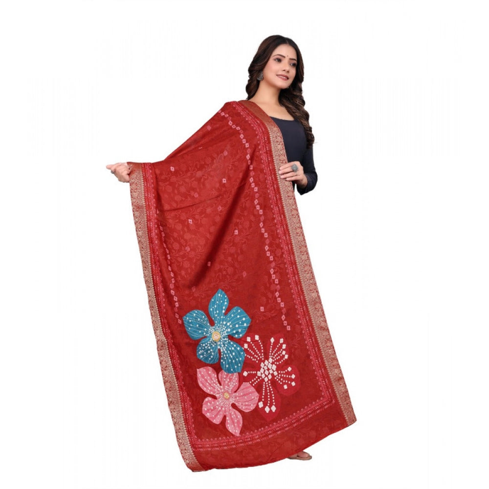 Women's chanderi silk Printed Shawl (Red, Length: 2 Mtr)