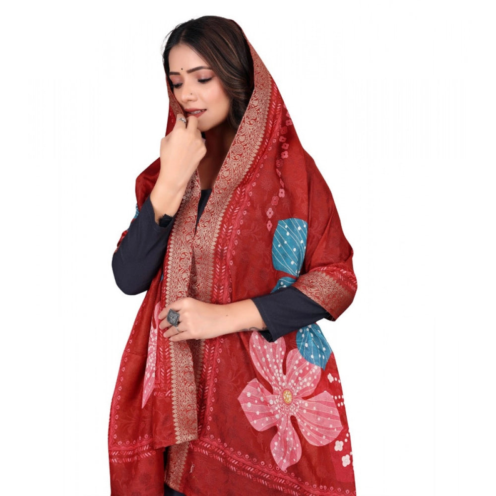 Women's chanderi silk Printed Shawl (Red, Length: 2 Mtr)