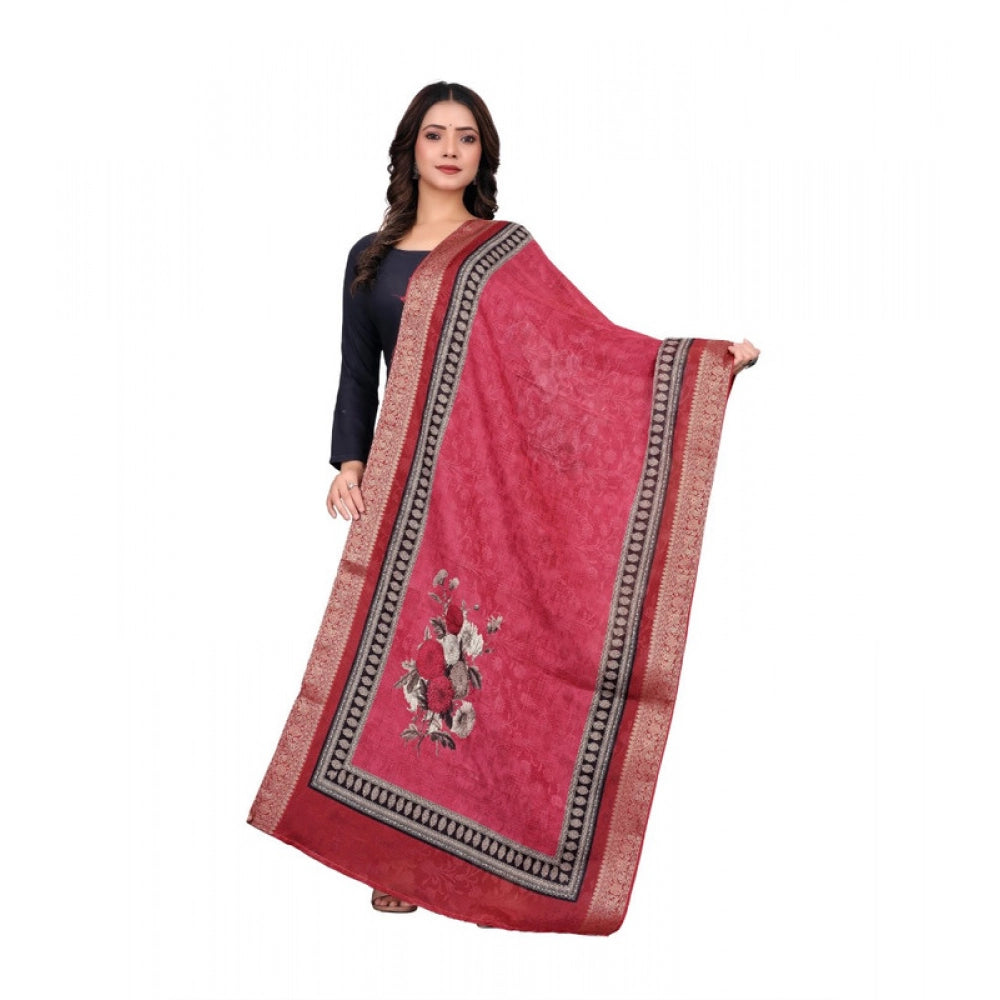 Women's chanderi silk Printed Shawl (Red, Length: 2 Mtr)