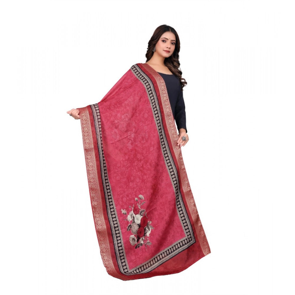 Women's chanderi silk Printed Shawl (Red, Length: 2 Mtr)