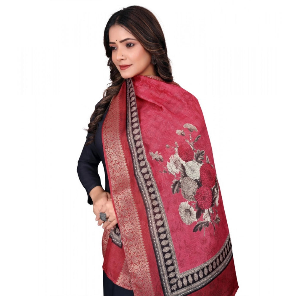 Women's chanderi silk Printed Shawl (Red, Length: 2 Mtr)