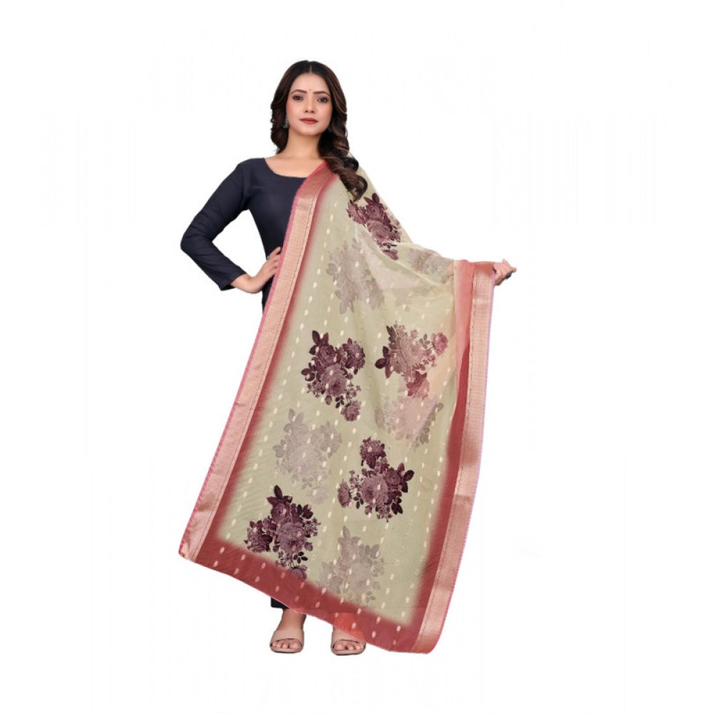 Women's chanderi silk Printed Shawl (Beige, Length: 2 Mtr)