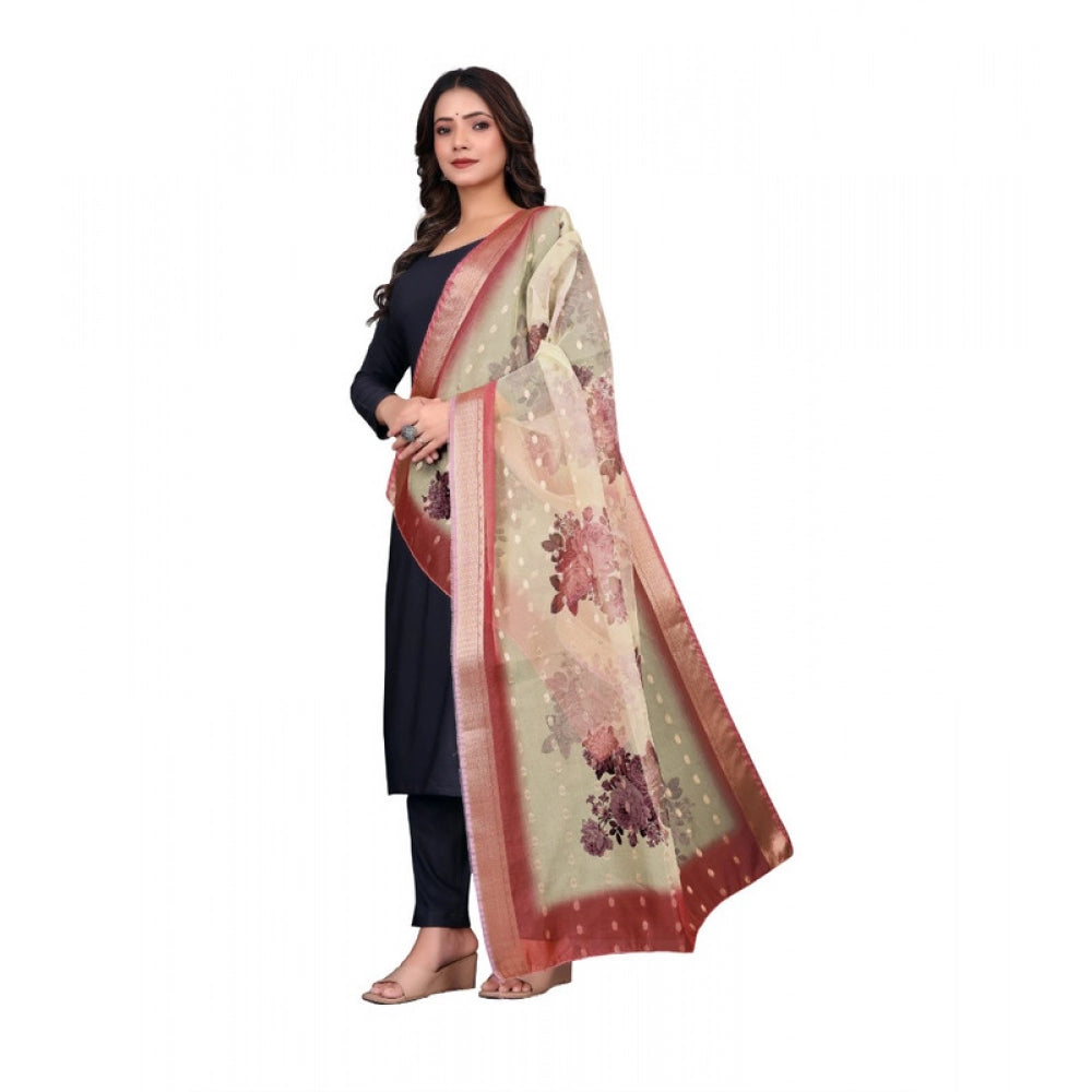 Women's chanderi silk Printed Shawl (Beige, Length: 2 Mtr)