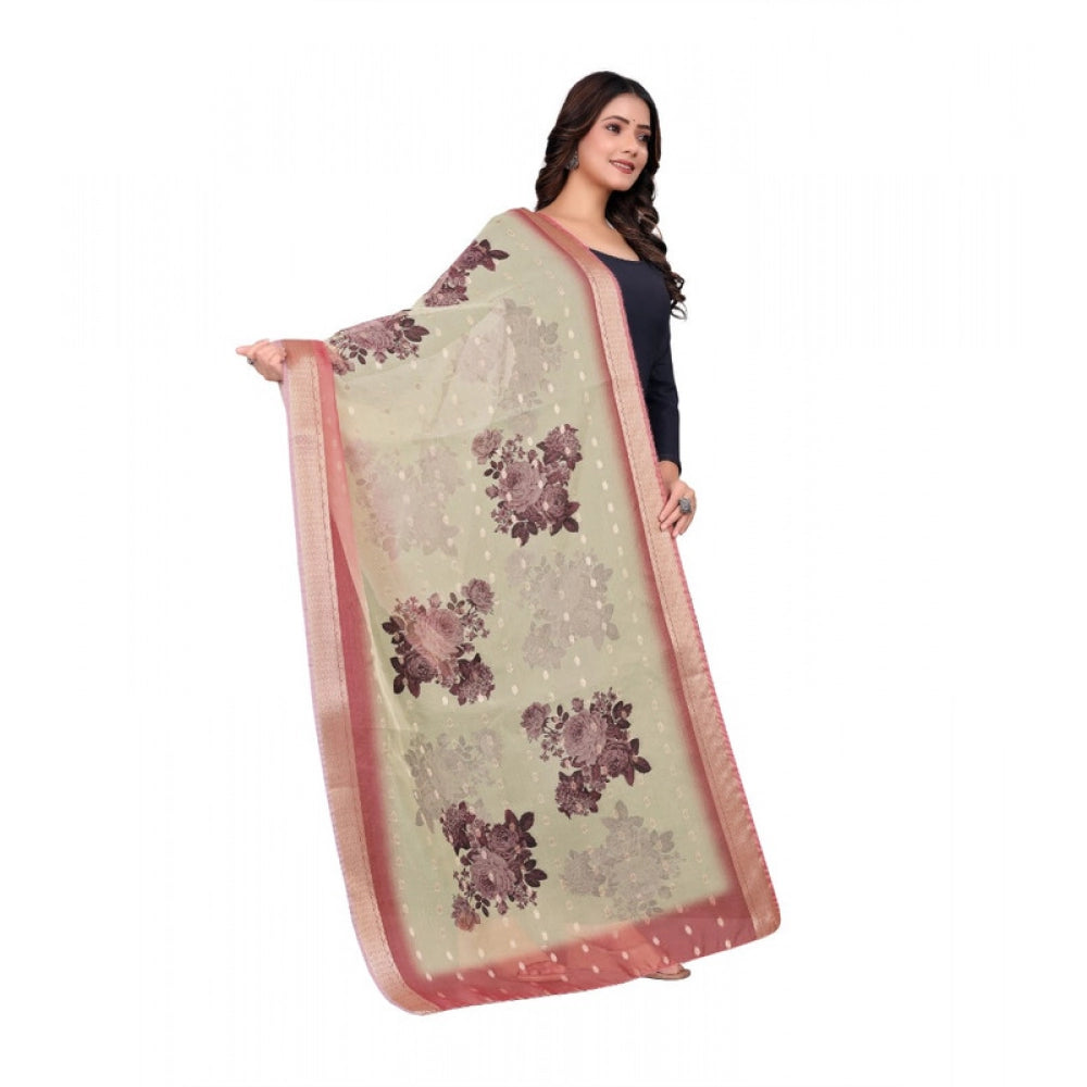 Women's chanderi silk Printed Shawl (Beige, Length: 2 Mtr)