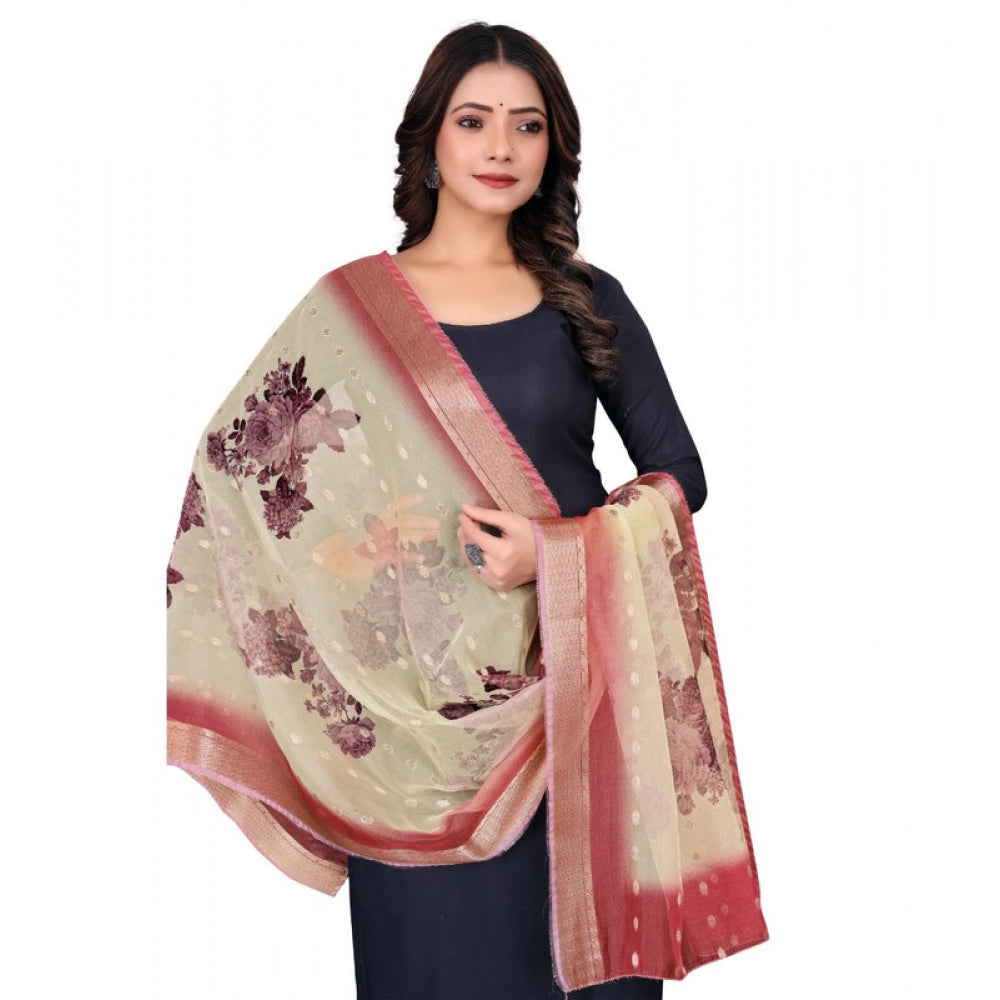 Women's chanderi silk Printed Shawl (Beige, Length: 2 Mtr)