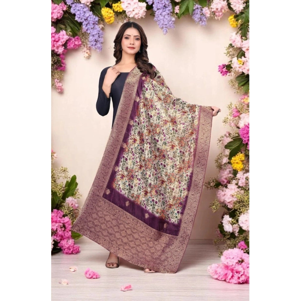 Women's chanderi silk Printed Shawl (Magenta, Length: 2 Mtr)