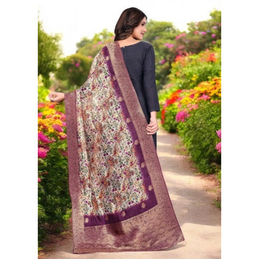 Women's chanderi silk Printed Shawl (Magenta, Length: 2 Mtr)