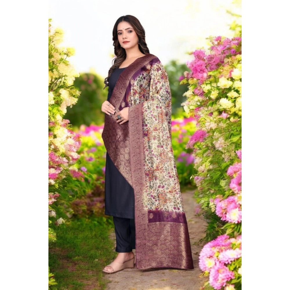 Women's chanderi silk Printed Shawl (Magenta, Length: 2 Mtr)