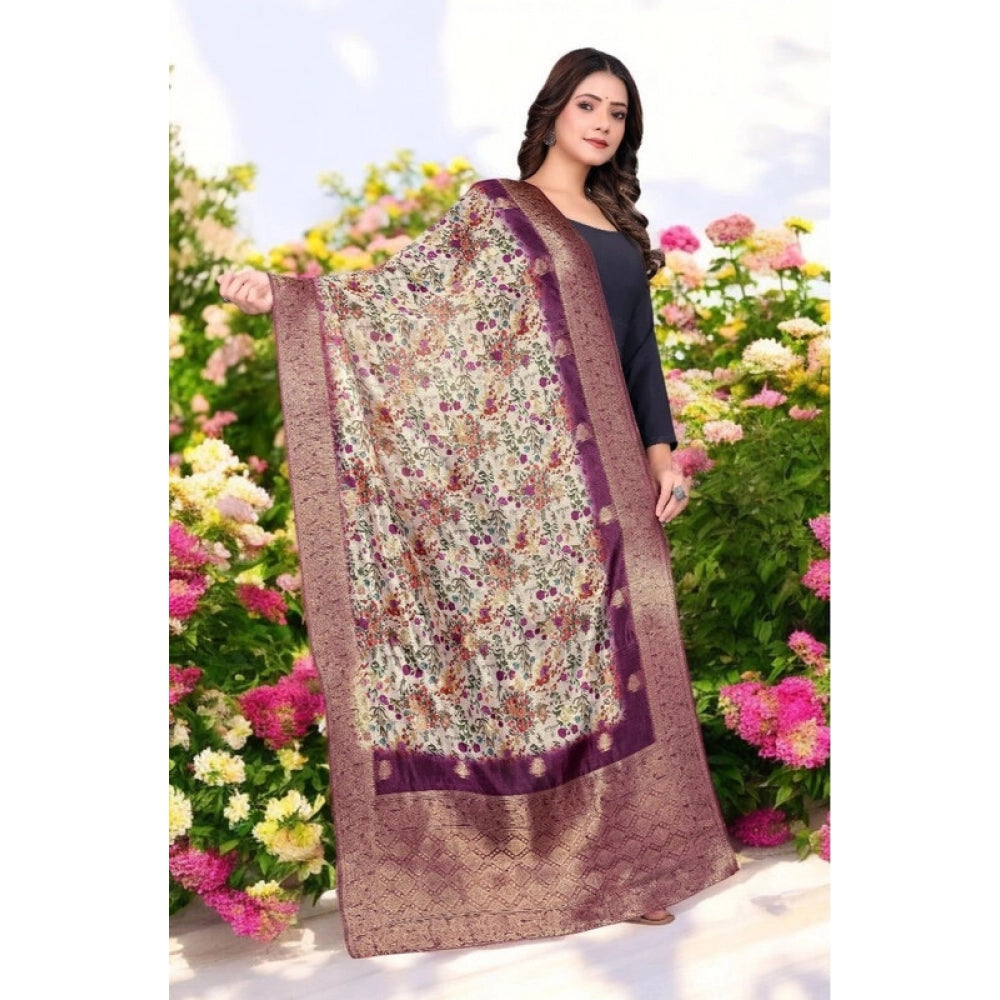 Women's chanderi silk Printed Shawl (Magenta, Length: 2 Mtr)