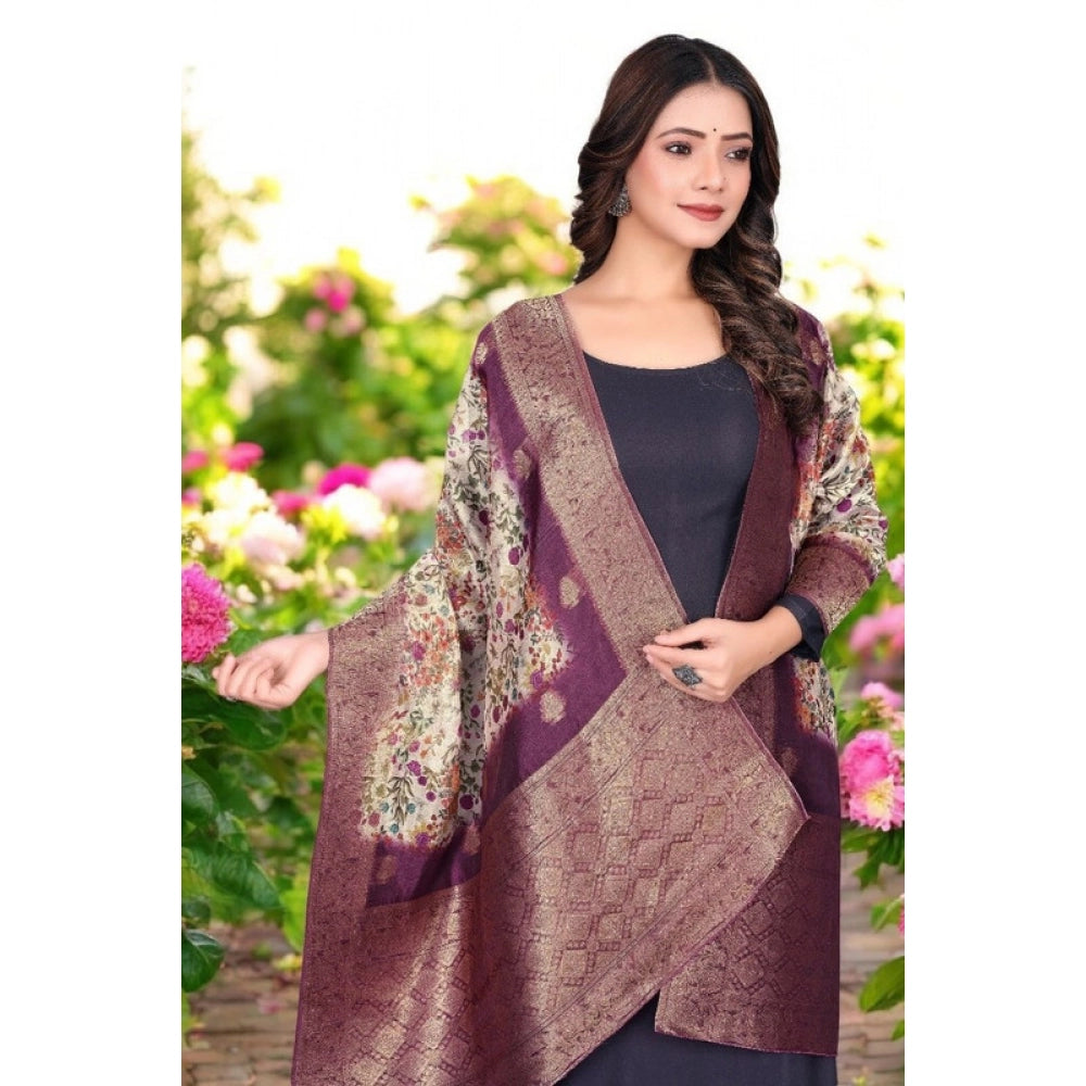 Women's chanderi silk Printed Shawl (Magenta, Length: 2 Mtr)