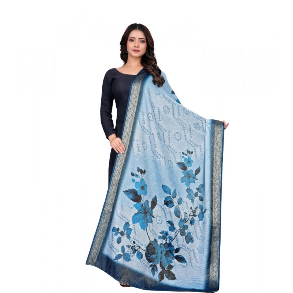 Women's chanderi silk Printed Shawl (Blue, Length: 2 Mtr)