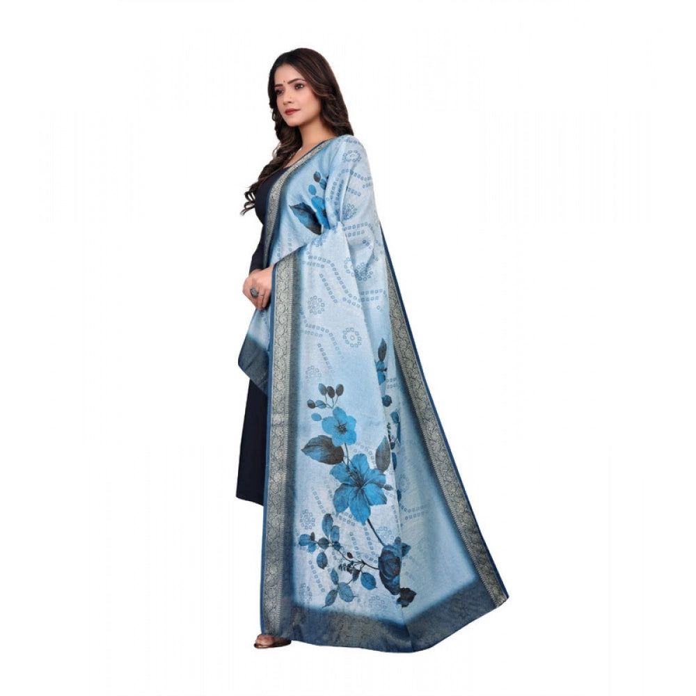 Women's chanderi silk Printed Shawl (Blue, Length: 2 Mtr)