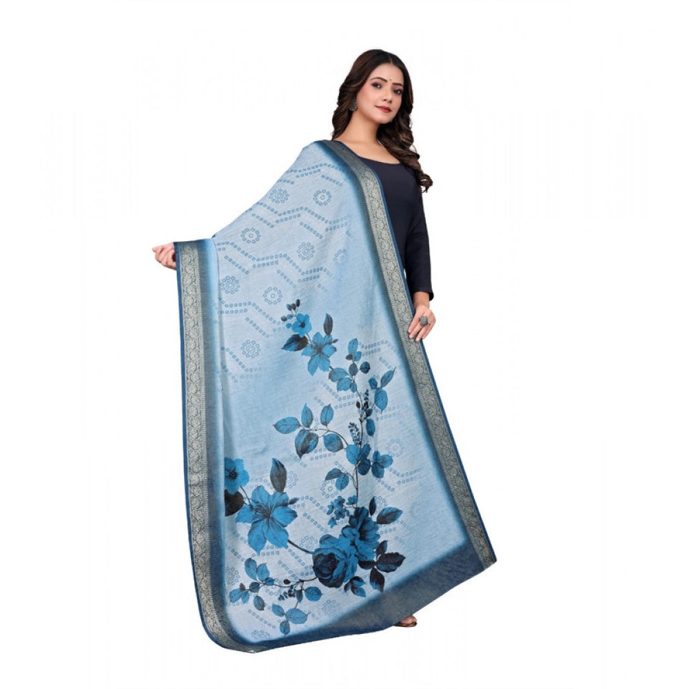 Women's chanderi silk Printed Shawl (Blue, Length: 2 Mtr)