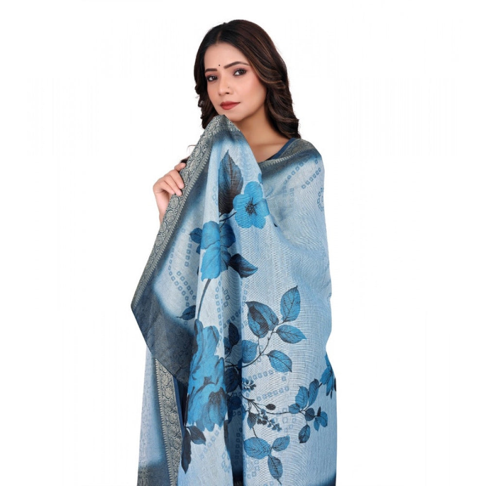 Women's chanderi silk Printed Shawl (Blue, Length: 2 Mtr)