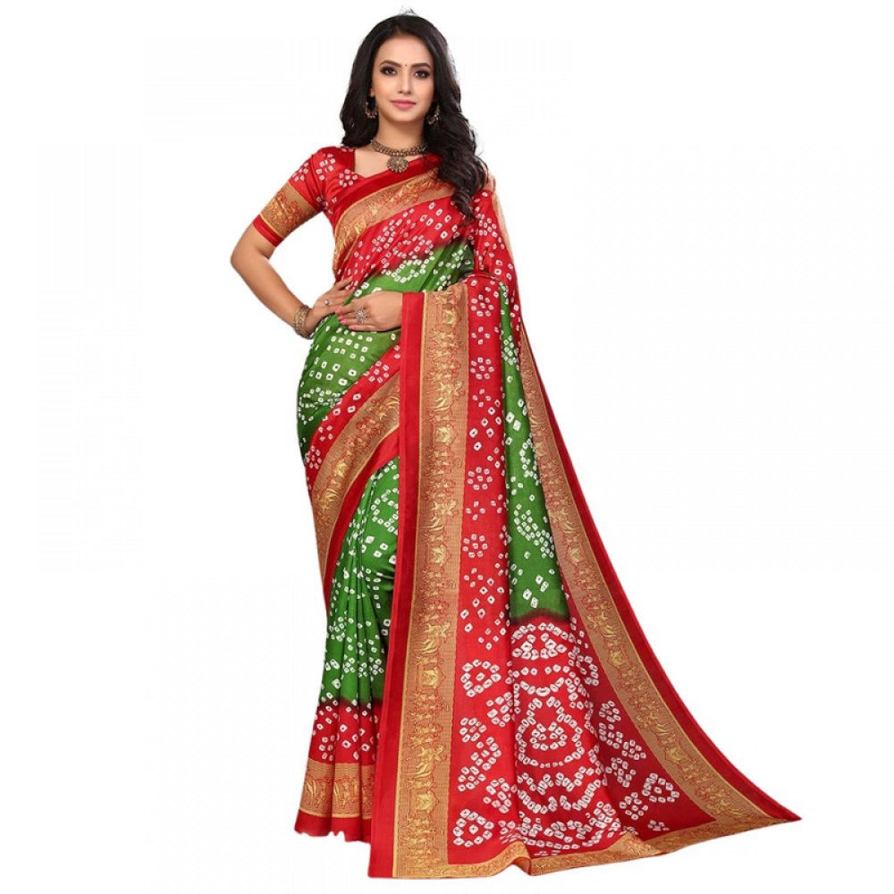 Women's Litchi silk Printed Saree With Unstitched Blouse 5-6 Mtrs (Green)