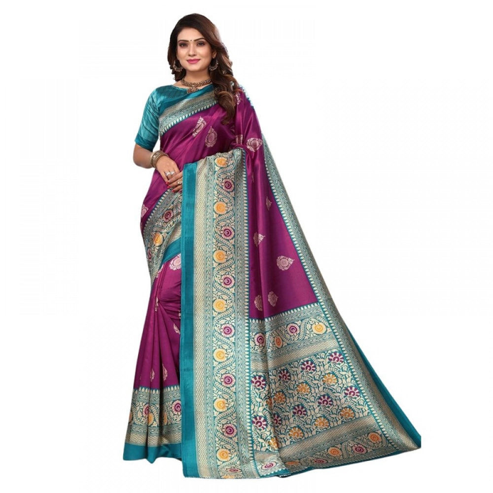 Women's Litchi silk Printed Saree With Unstitched Blouse 5-6 Mtrs (Magenta)