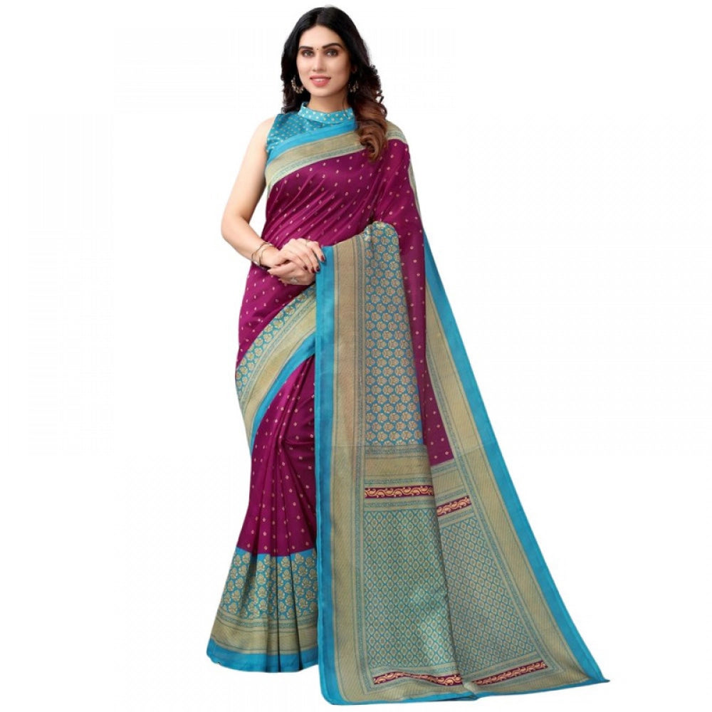 Women's Litchi silk Printed Saree With Unstitched Blouse 5-6 Mtrs (Magenta)