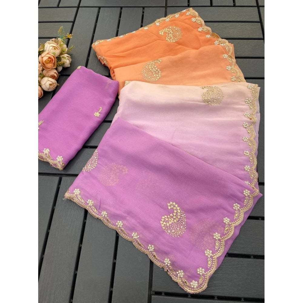 Women's Digital Printed Geogette Saree With Unstitched Blouse (Wine, 5-6 Mtrs)