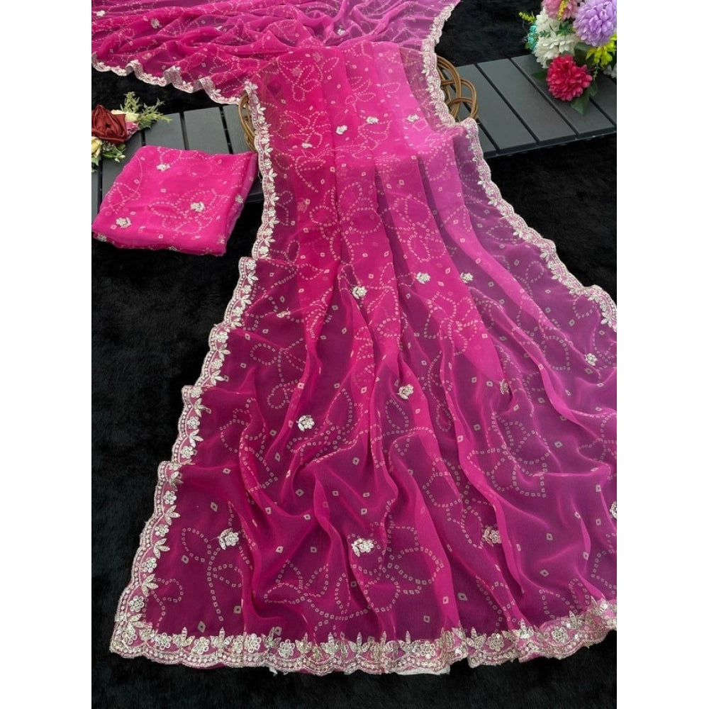 Women's Digital Printed Georgette Saree With Unstitched Blouse (Pink, 5-6 Mtrs)