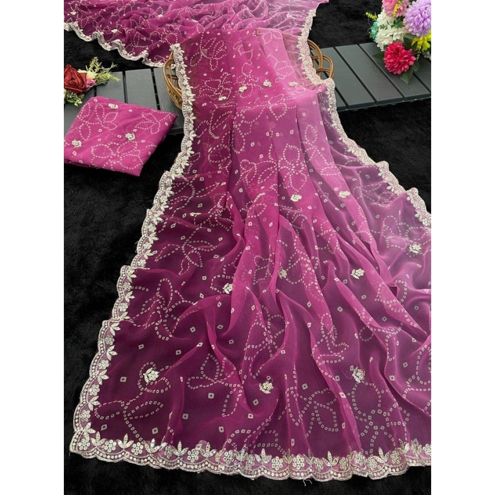 Women's Digital Printed Georgette Saree With Unstitched Blouse (Purple, 5-6 Mtrs)