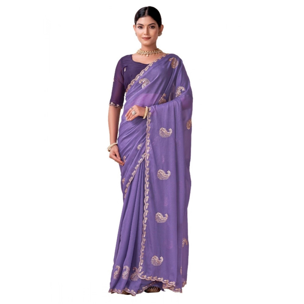 Women's Digital Printed Georgette Saree With Unstitched Blouse (Lavendar, 5-6 Mtrs)