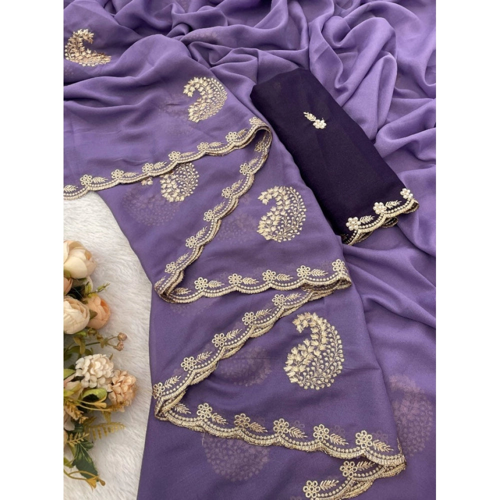 Women's Digital Printed Georgette Saree With Unstitched Blouse (Lavendar, 5-6 Mtrs)