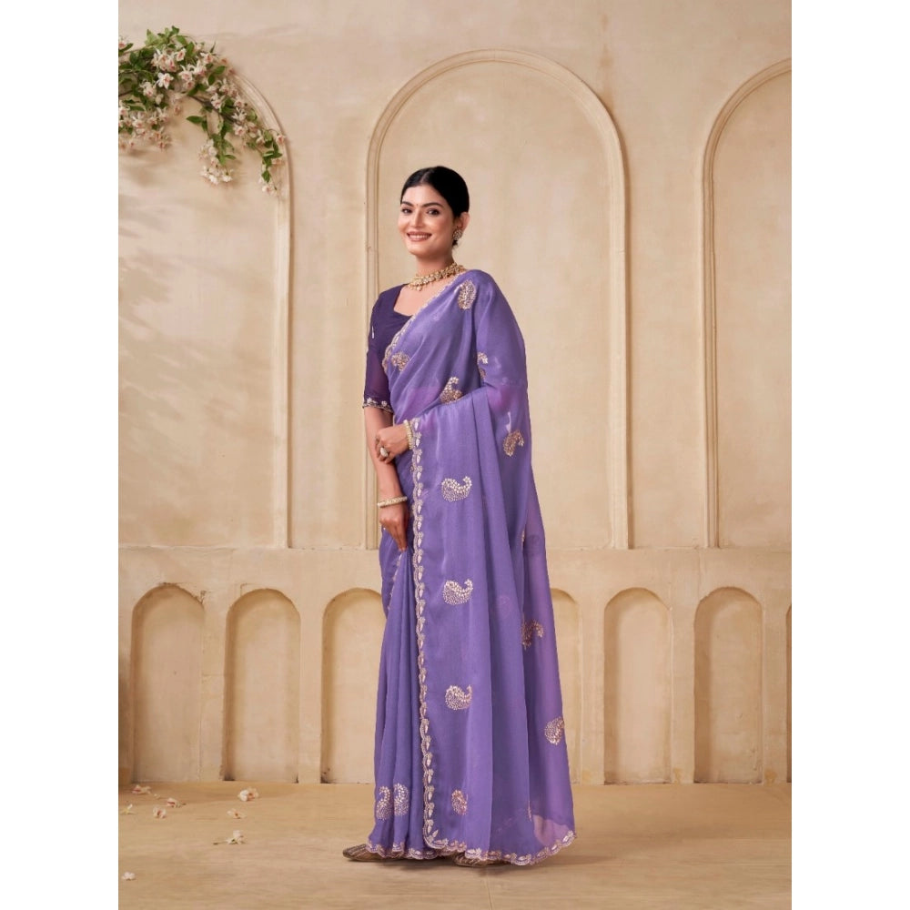 Women's Digital Printed Georgette Saree With Unstitched Blouse (Lavendar, 5-6 Mtrs)