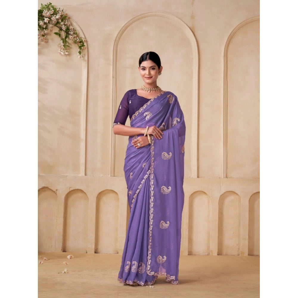 Women's Digital Printed Georgette Saree With Unstitched Blouse (Lavendar, 5-6 Mtrs)