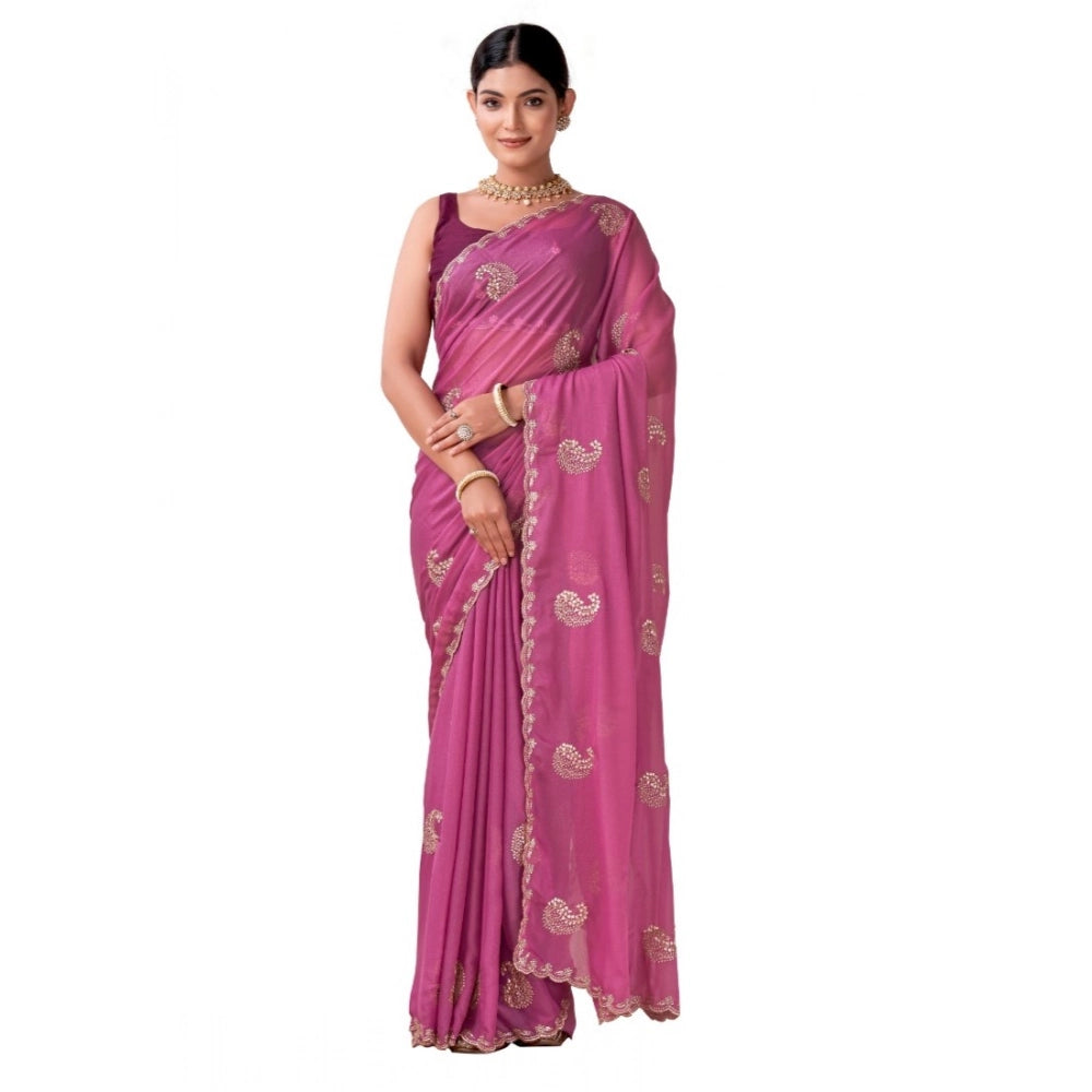 Women's Digital Printed Georgette Saree With Unstitched Blouse (Pink, 5-6 Mtrs)