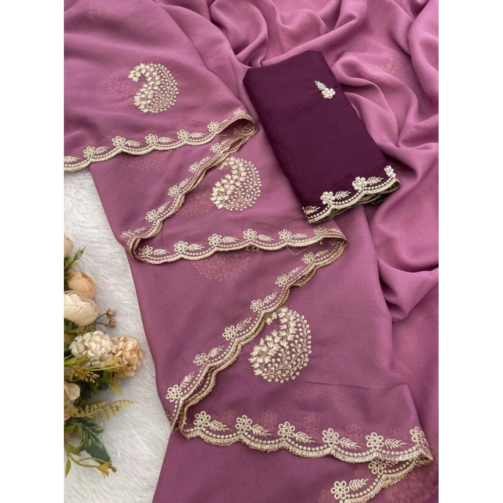 Women's Digital Printed Georgette Saree With Unstitched Blouse (Pink, 5-6 Mtrs)