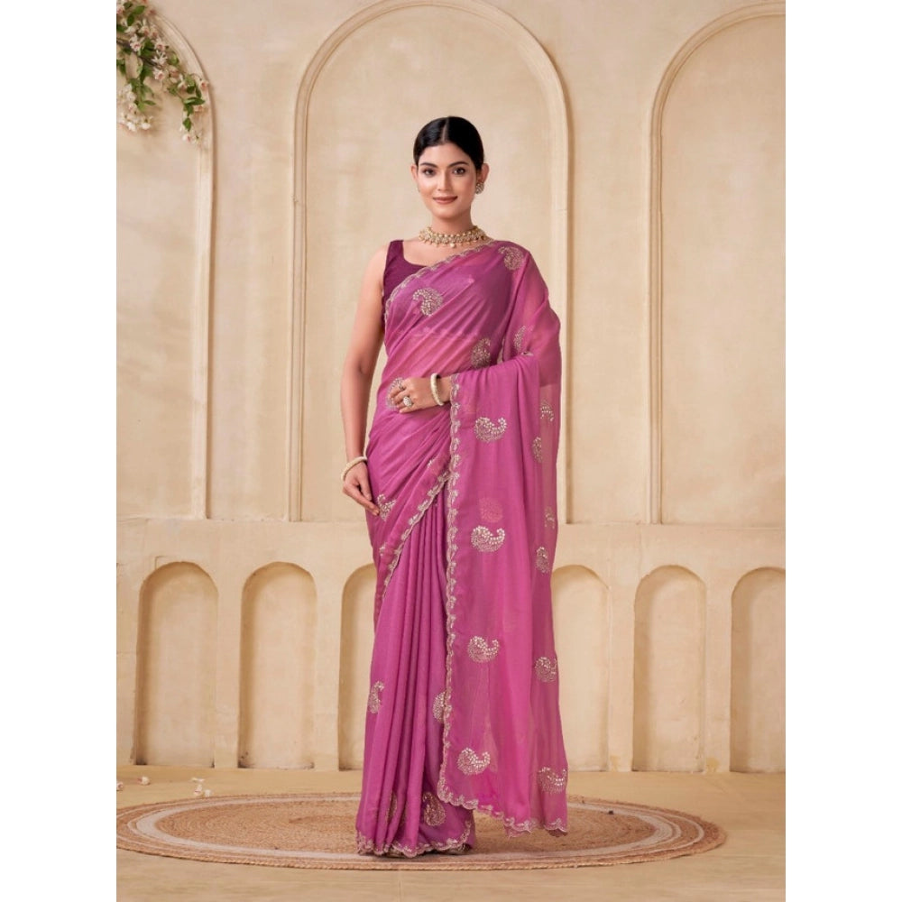 Women's Digital Printed Georgette Saree With Unstitched Blouse (Pink, 5-6 Mtrs)