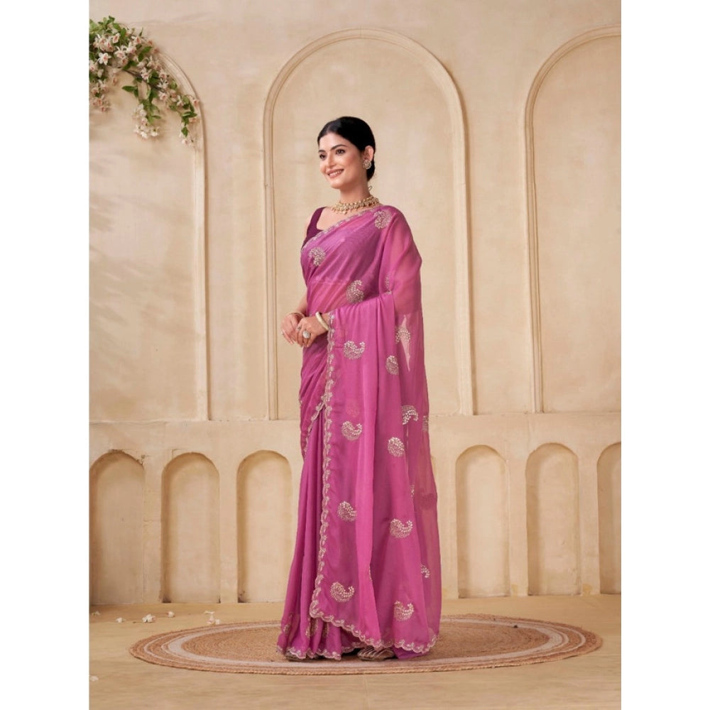 Women's Digital Printed Georgette Saree With Unstitched Blouse (Pink, 5-6 Mtrs)