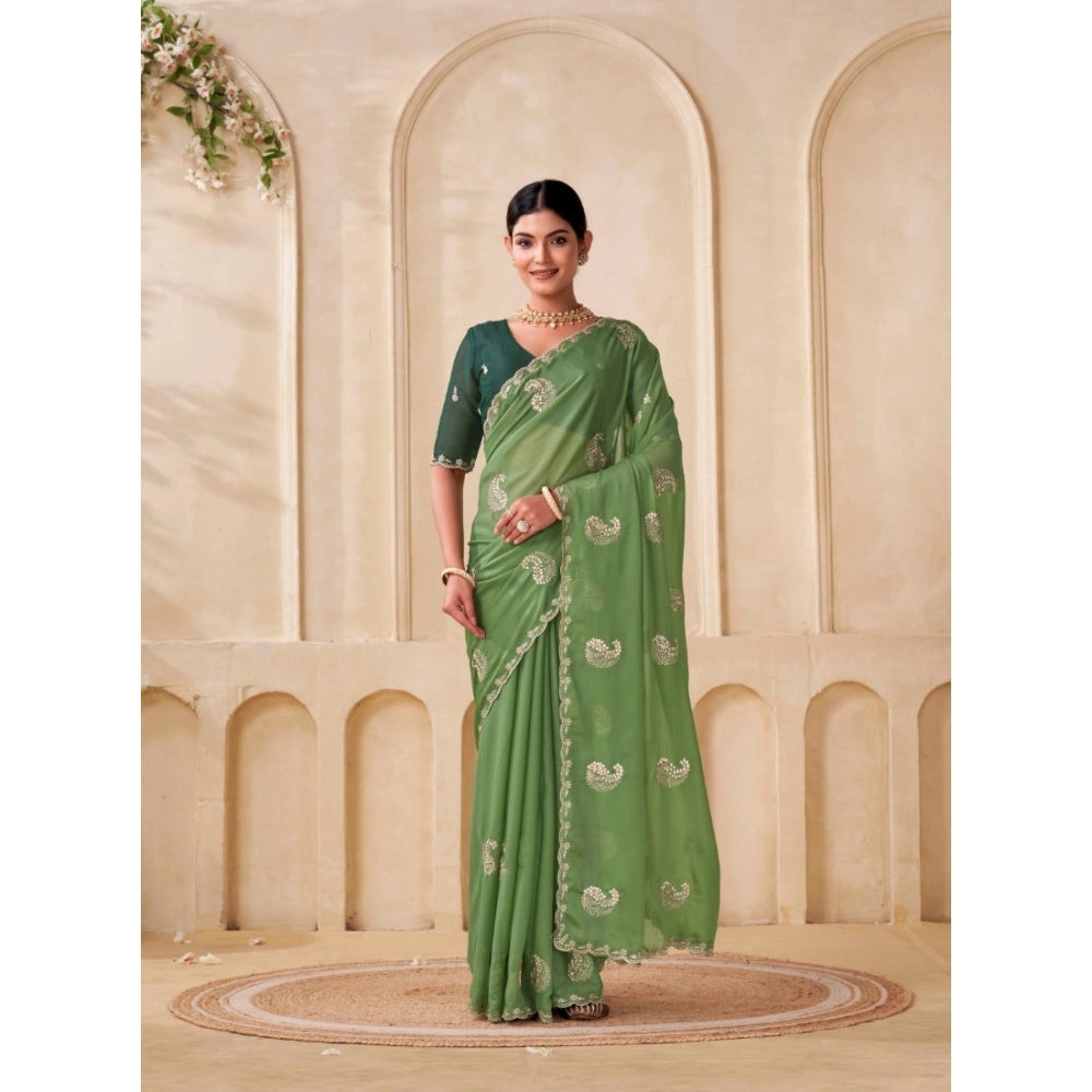 Women's Digital Printed Georgette Saree With Unstitched Blouse (Pista, 5-6 Mtrs)