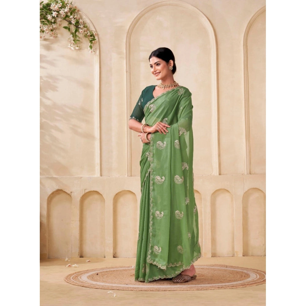 Women's Digital Printed Georgette Saree With Unstitched Blouse (Pista, 5-6 Mtrs)