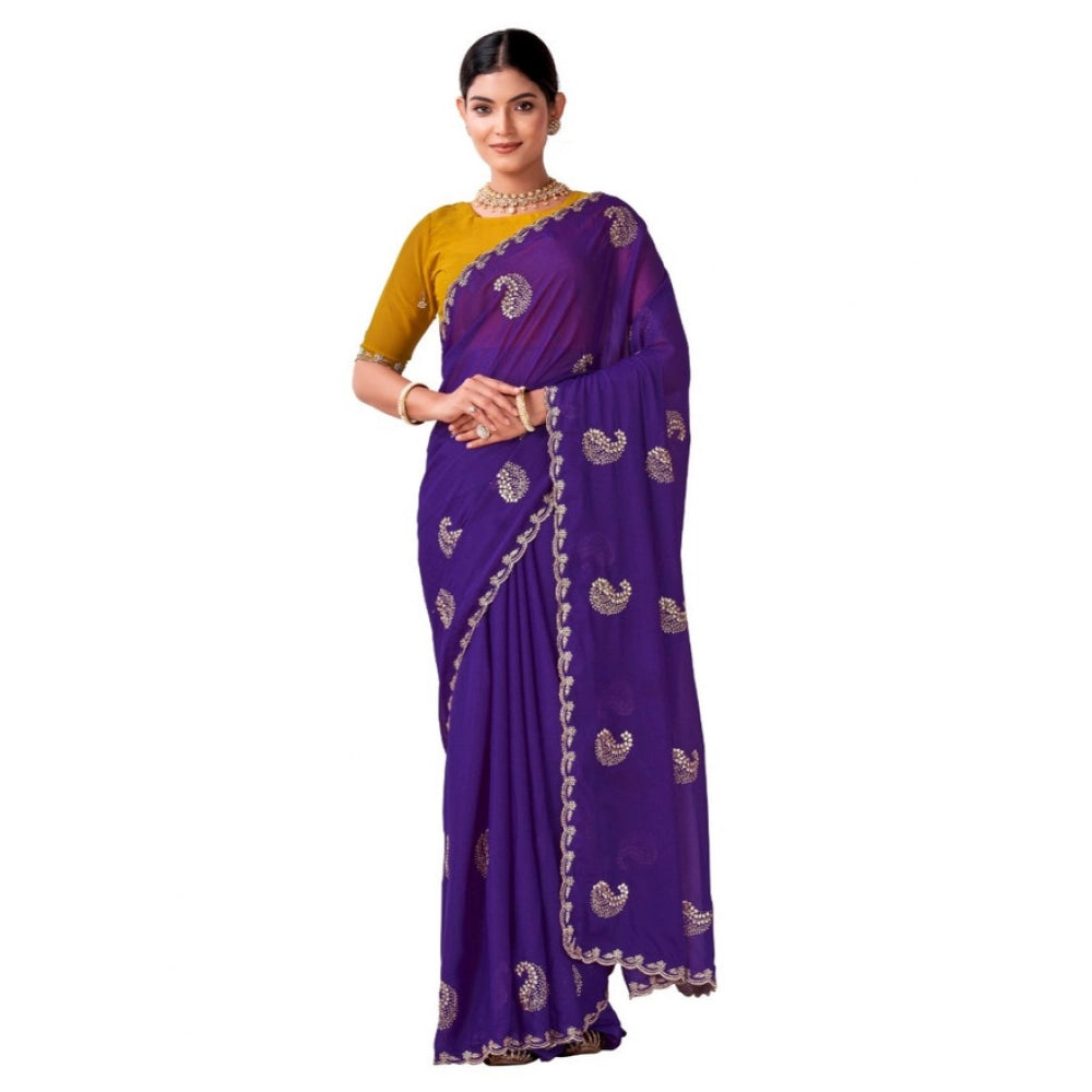 Women's Digital Printed Georgette Saree With Unstitched Blouse (Purple, 5-6 Mtrs)