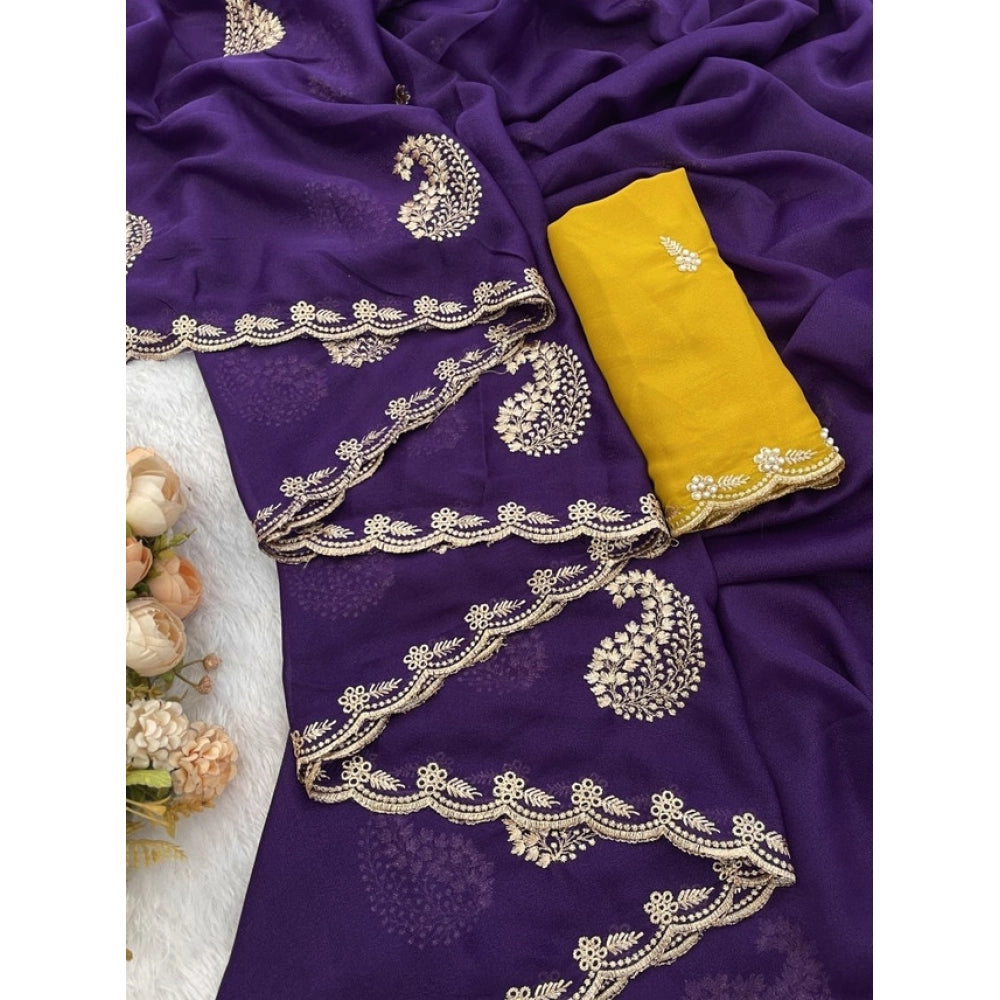 Women's Digital Printed Georgette Saree With Unstitched Blouse (Purple, 5-6 Mtrs)