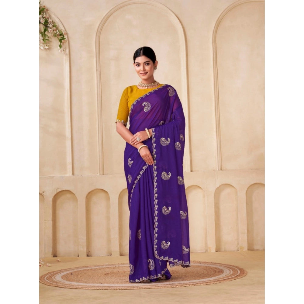 Women's Digital Printed Georgette Saree With Unstitched Blouse (Purple, 5-6 Mtrs)