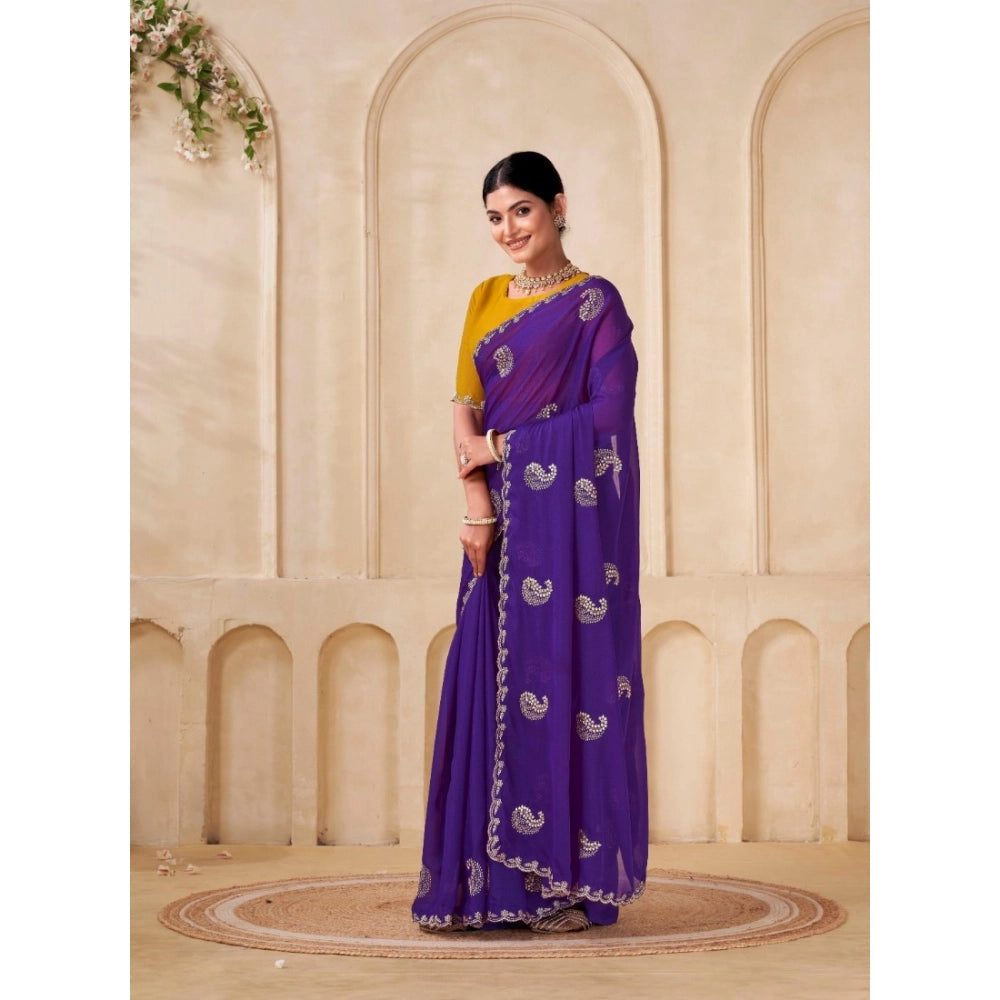 Women's Digital Printed Georgette Saree With Unstitched Blouse (Purple, 5-6 Mtrs)