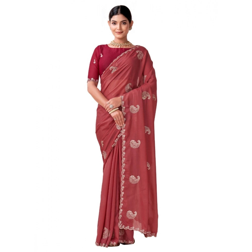 Women's Digital Printed Georgette Saree With Unstitched Blouse (Red, 5-6 Mtrs)