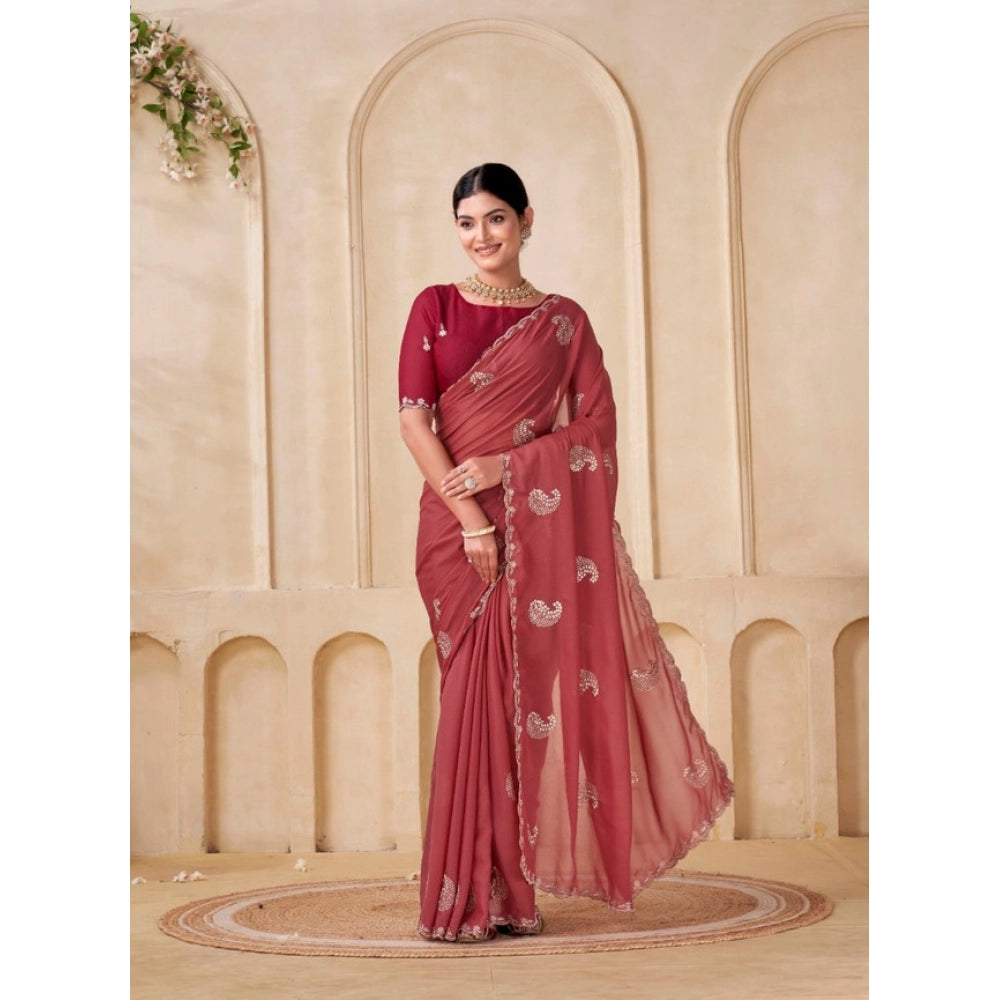 Women's Digital Printed Georgette Saree With Unstitched Blouse (Red, 5-6 Mtrs)