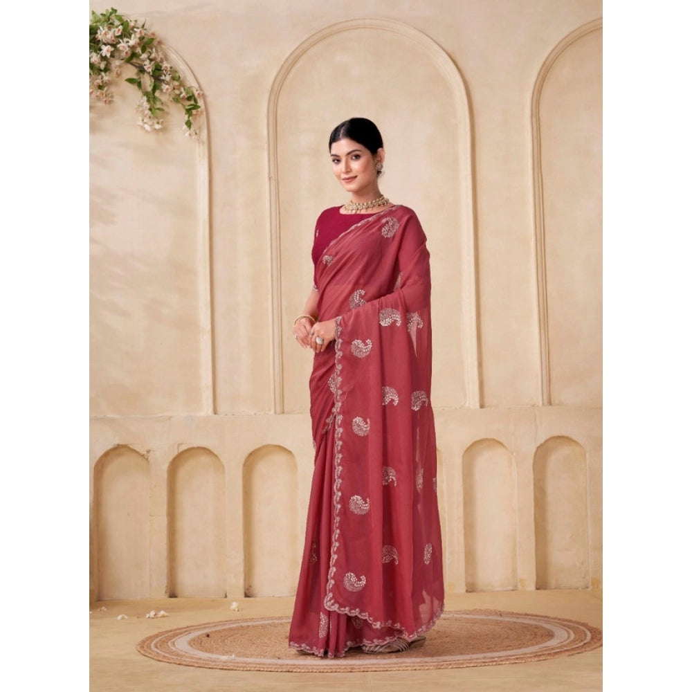 Women's Digital Printed Georgette Saree With Unstitched Blouse (Red, 5-6 Mtrs)