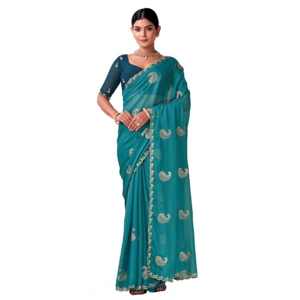 Women's Digital Printed Georgette Saree With Unstitched Blouse (Sky, 5-6 Mtrs)