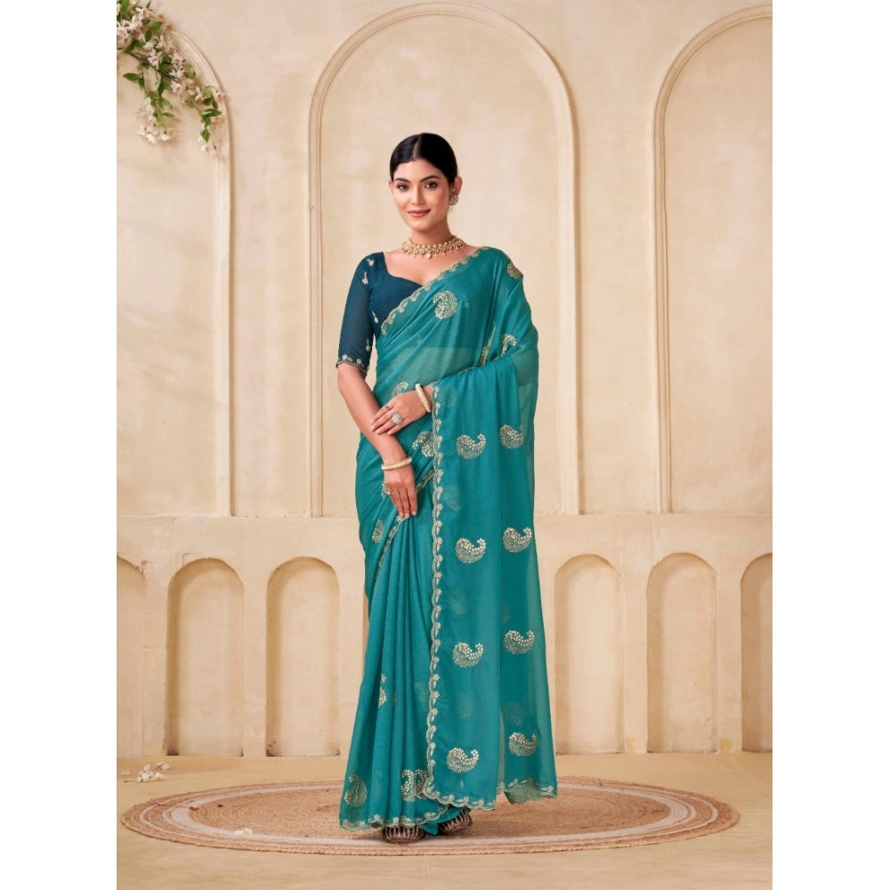 Women's Digital Printed Georgette Saree With Unstitched Blouse (Sky, 5-6 Mtrs)