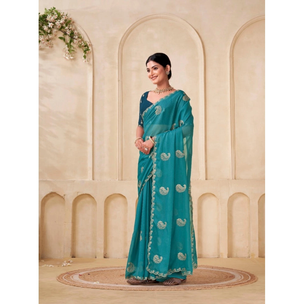 Women's Digital Printed Georgette Saree With Unstitched Blouse (Sky, 5-6 Mtrs)