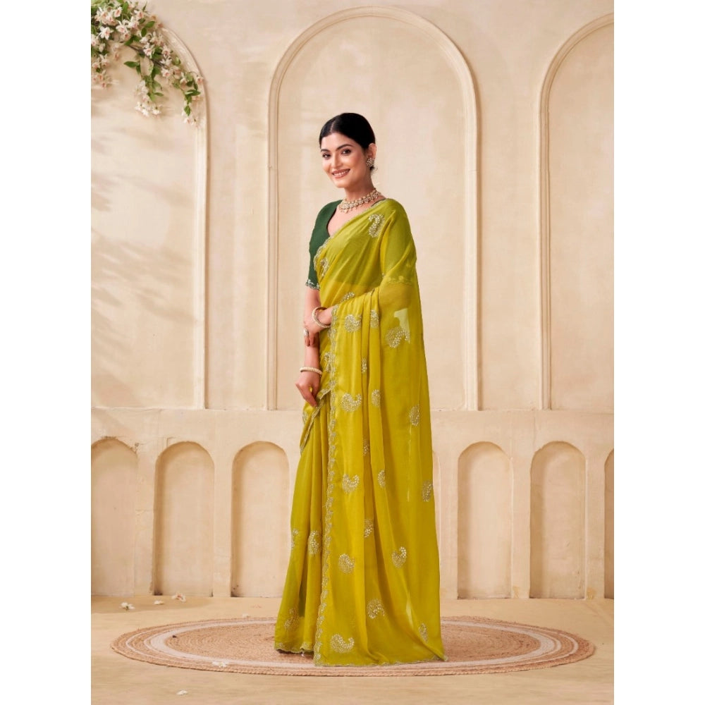 Women's Digital Printed Georgette Saree With Unstitched Blouse (Yellow, 5-6 Mtrs)