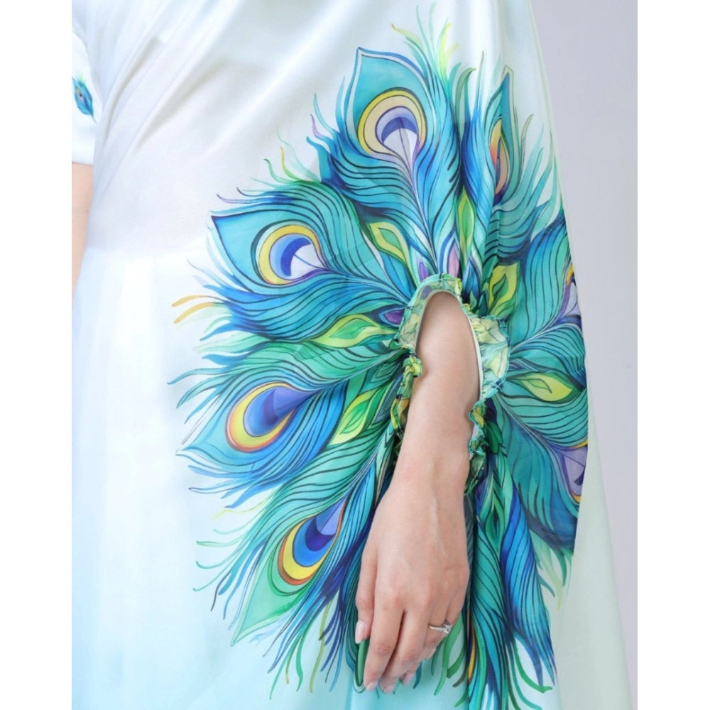 Women's Soft Crepe Silk Printed Ready To Wear Saree With Unstitched Blouse 5.5Mtr (Sky Blue)