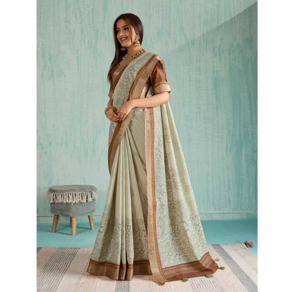 Women's Silk Blend Printed Saree With Unstitched Blouse 5.5Mtr (Green)