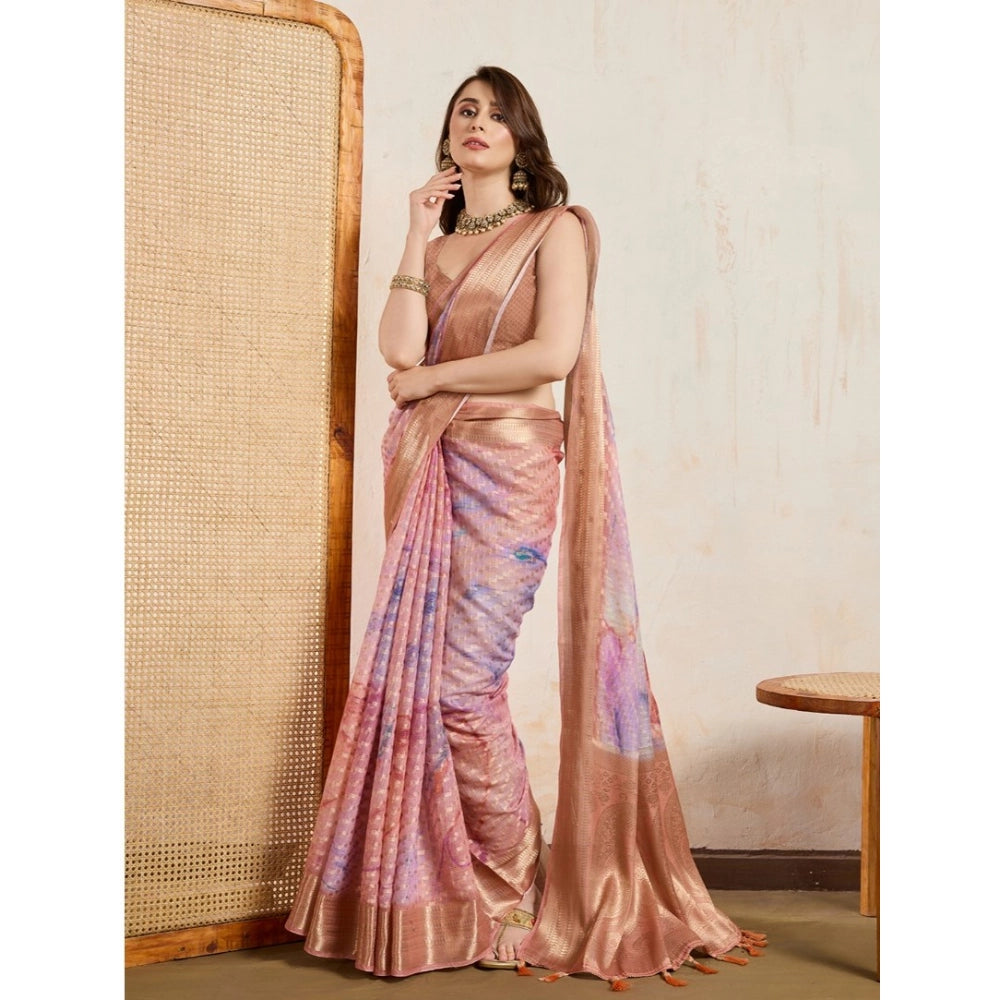 Women's Viscose Printed Saree With Unstitched Blouse 5.5Mtr (Peach)
