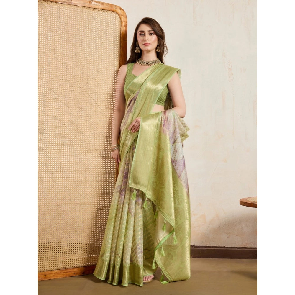 Women's Viscose Printed Saree With Unstitched Blouse 5.5Mtr (Light Green)