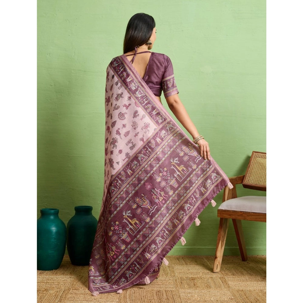 Women's Silk Blend Printed Saree With Unstitched Blouse 5.5Mtr (Grey)